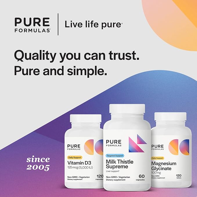 PureFormulas Milk Thistle Supreme - 250 mg Per Capsule Milk Thistle Supplement (Silybum Marianum) - Liver Health Support - Antioxidants Supplement - Non-GMO & Vegetarian - 60 Capsules