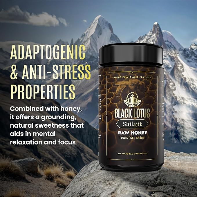 Black Lotus Pure Shilajit Resin Raw Honey Liquid Tincture, 150ml, 100% Pure Natural Shilajit for Men & Women, Amino Acids, 175mg Fulvic Acid, 85 Ionic Trace Minerals, For Immune Support, Focus, Energy