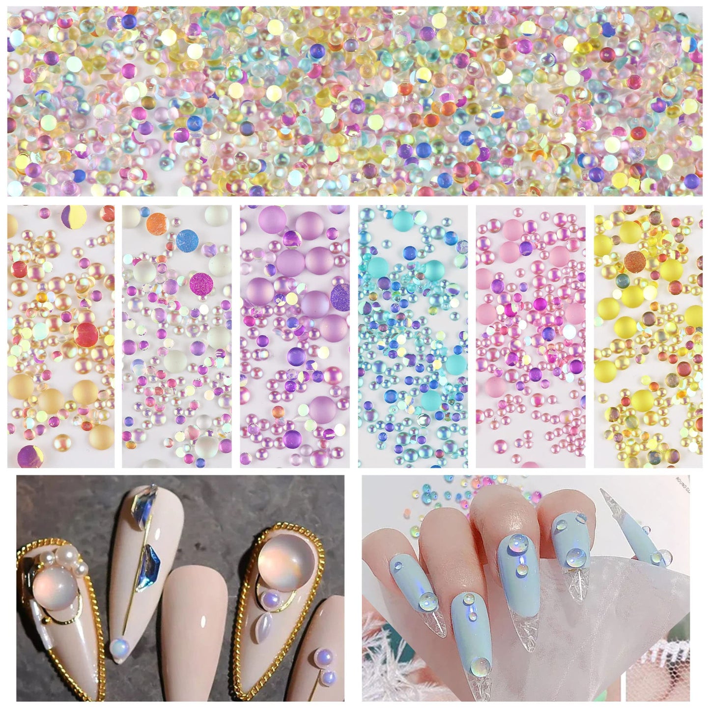 Fulztey 810Pcs Crystal Mermaid Rhinestones Set 3D Matte Candy Colorful Rhinestones Mixed Gems Beads Flatback Crystal Glass Rhine