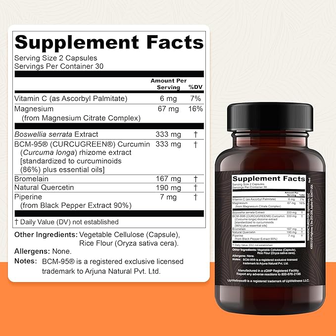 Golden Revive + Joint Support Supplement Featuring Turmeric with Black Pepper, Quercetin, and Magnesium- Turmeric Black Pepper Supplement - 6 Active Ingredients for Joint Care - 60 Capsules