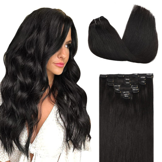 Doores Human Hair Extensions Clip In Natural Black 120G 7Pcs 18 Inch Remy Clip In Hair Extensions Natural Hair Extensions Straig