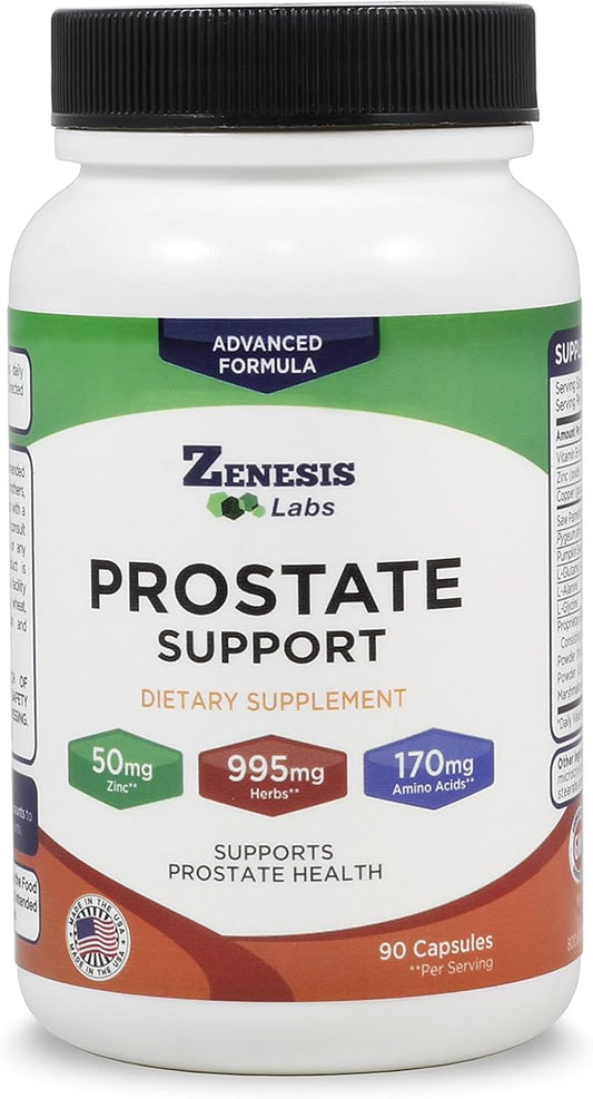Zenesis Labs Prostate Health with Saw Palmetto - 270 Capsules - Also with Zinc, Copper, Pumpkin Seed, Burdock Root, Amino Acids, & Other Extracts - 135 Day Supply (90 Capsules/Bottle)