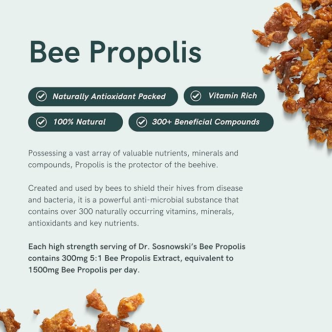 Dr Sosnowski's Bee Propolis | 1500mg High Potency | Hive-derived Superfood, Vegetable Capsules, 60ct