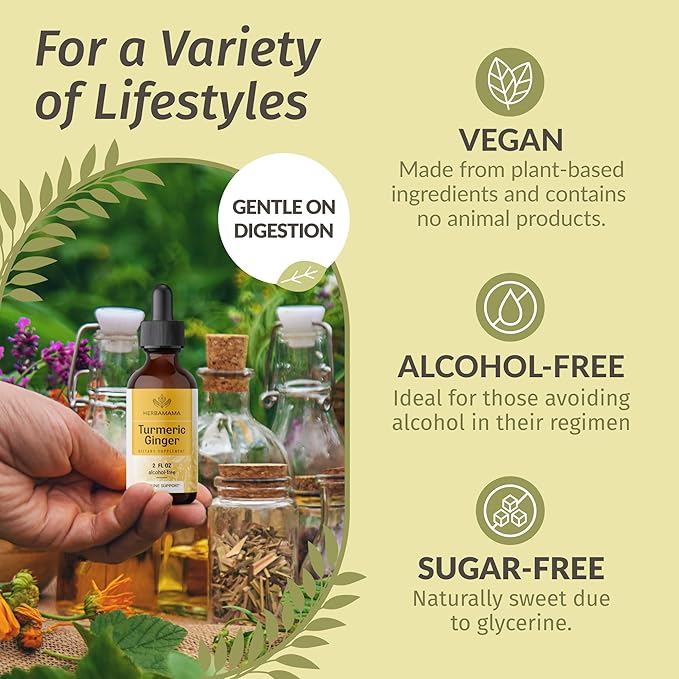 HERBAMAMA Liquid Drops Kit - Bundle of Liquid Immune Support Drops & Turmeric with Ginger Tincture 2 fl oz - Vegan, Non-GMO, Sugar & Alcohol-Free - 2 Pack