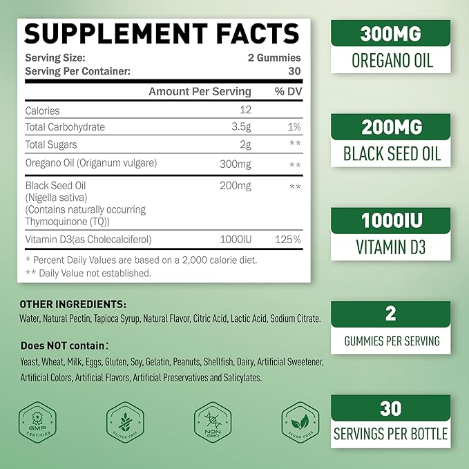 Oregano Oil Gummies & Vitamin B1 Gummies 100mg Bundle Pack | Strength Carvacrol & Thymoquinon | Vitamin B1 as Thiamine
