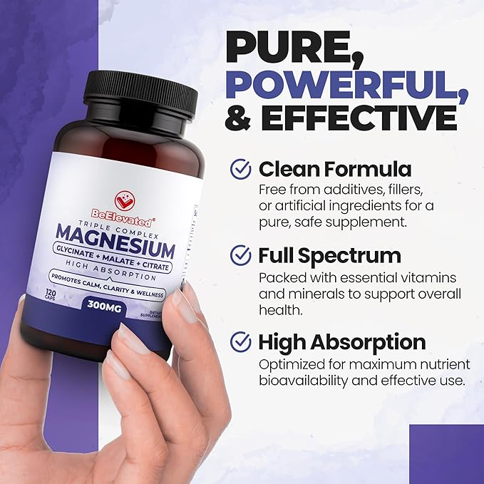 Triple Complex Magnesium Supplement – Fast-Acting Magnesium Complex Supplement with Glycinate, Citrate & Malate for Relaxation, Sleep & Well-Being – Natural, Vegan, Non-GMO Capsules (300mg)