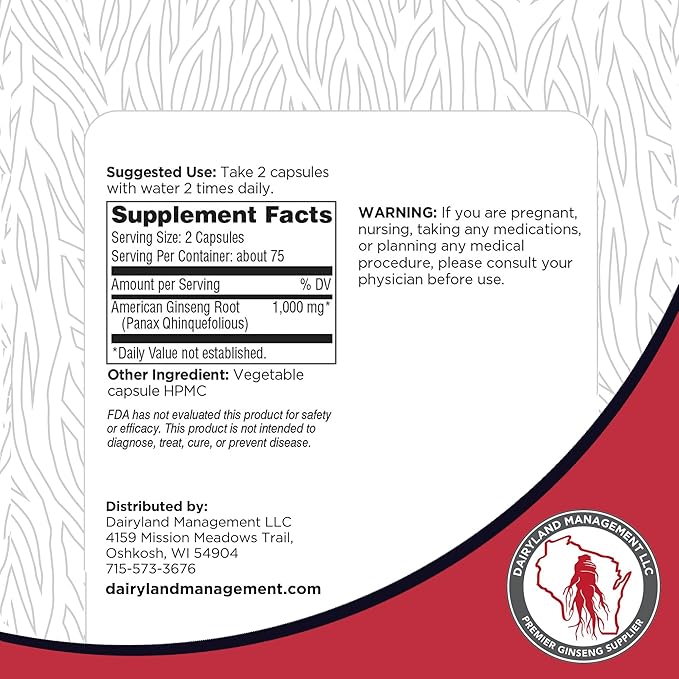 Dairyland American Ginseng Roots 16 oz and Capsules 150 ct Pack of Wisconsin Ginseng – Direct from Farmer to Consumer 西洋参