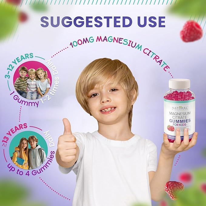 Calm Magnesium Citrate Gummies for Kids - Sleep Support, Chewable Magnesium Supplement 100mg, Stress Relief, Bone Health, Muscle Relaxation, Non-GMO Gluten-Free, Natural Flavor 60 Vegan Gummies