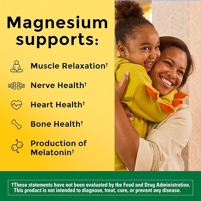 Nature Made High Absorption Magnesium Citrate 200 mg per serving, Magnesium Supplement for Muscle, Nerve, Bone and Heart Support, 60 Magnesium Gummies, 30 Day Supply