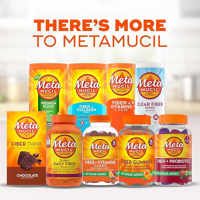 Metamucil Fiber Supplement, Unflavored Clear Mixing Powder, No Grit, No Sugar Added, Plant Based Prebiotic Fiber Blend for Daily Digestive Health, 75 teaspoons