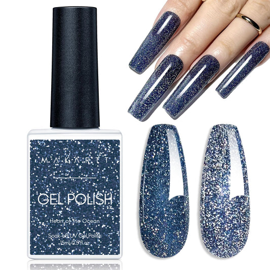 Makartt Reflective Gel Nail Polish Heart Of The Ocean Glitter Sparkling Disco Soak Off Diamond Gel Nail Art Christmas Gift Diy M