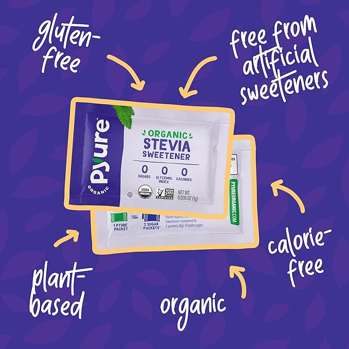 Pyure Organic Stevia Packets | Granulated Sugar Packets - White Sugar Substitute | Zero Carb, Zero Sugar, Zero Calorie Sweetener Packets | Plant-Based Stevia Packets for Keto Coffee | 240 Count