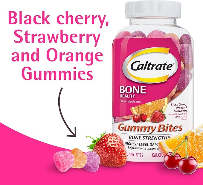 Caltrate Gummy Bites 500 mg Calcium and Vitamin D Supplement, Black Cherry, Strawberry, Orange - 50 Count