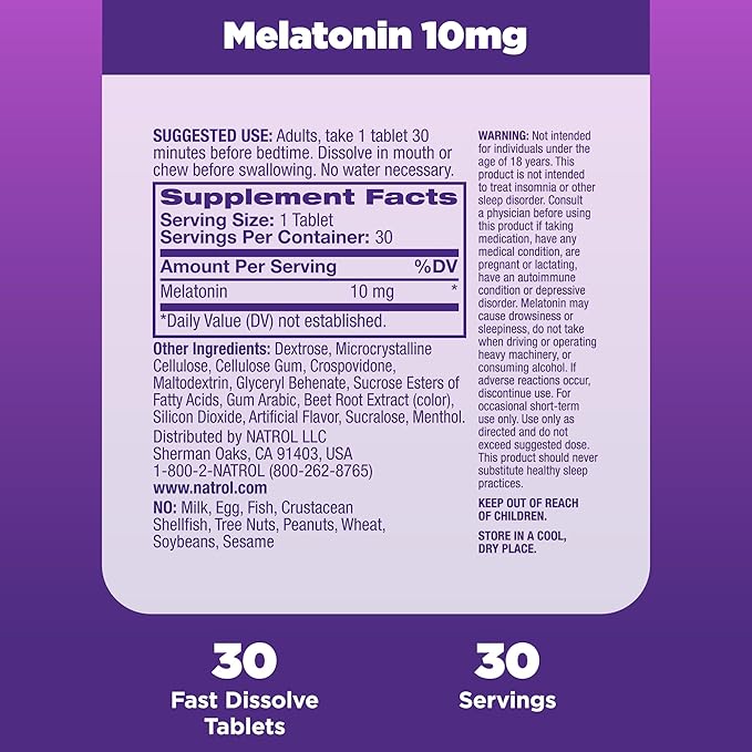 Natrol Sleep Melatonin 10mg Fast Dissolve Tablets, Nighttime Sleep Aid for Adults, 30 Strawberry-Flavored Melatonin Tablets, 30 Day Supply (Pack of 12)