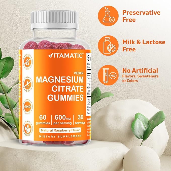 Vitamatic Magnesium Gummies 600mg per Serving – 60 Vegan Gummies – Relaxation, Muscle, Bone & Energy Support – 3 Pack