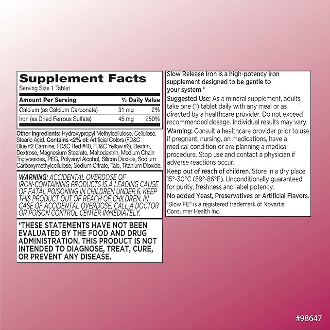 Quality Choice Iron High Potency Slow Release Tablets, 45mg, 60 Tabets Each