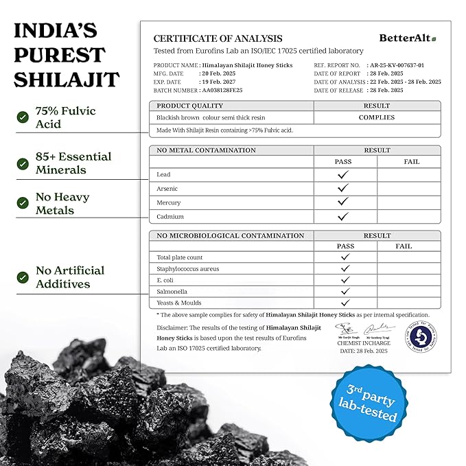 Better Alt Pure Himalayan Shilajit Sticks with Organic Honey, Saffron | Easy to Consume Shilajit| Energy Boost & Immune Support, 85+ Trace Minerals, 75%+ Fulvic Acid (Pack of 2)