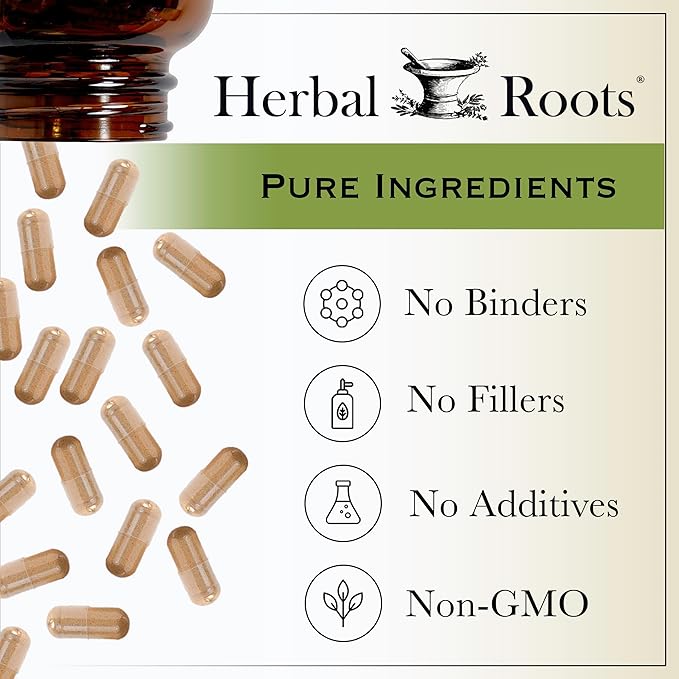 Herbal Roots St Johns Wort Capsules | 450 mg per Serving | Pure St. John’s Wort with No Binders or Fillers Non GMO | 60 Vegan Capsules