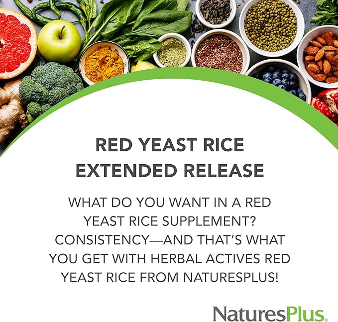 NaturesPlus Herbal Actives Red Yeast Rice, Extended Release - 600 mg, 120 Mini Tablets - Herbal Supplement - Vegan, Vegetarian, Gluten-Free - 60 Servings