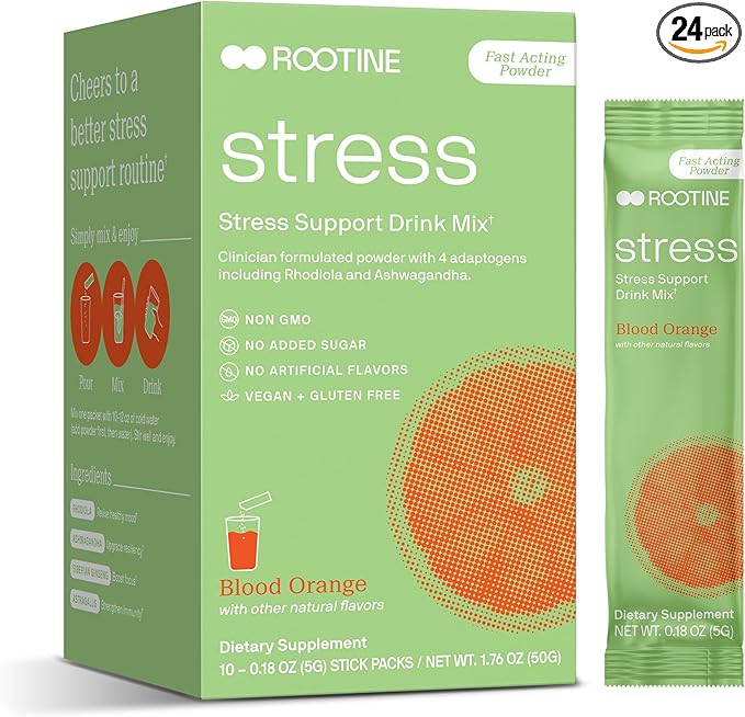 Stress Support Calm Drink Mix Supplement to Help Energy, Mood, & Balance Cortisol Levels, Relaxation Natural Adaptogenic Herbal Calm Powder Mix 24 Pack