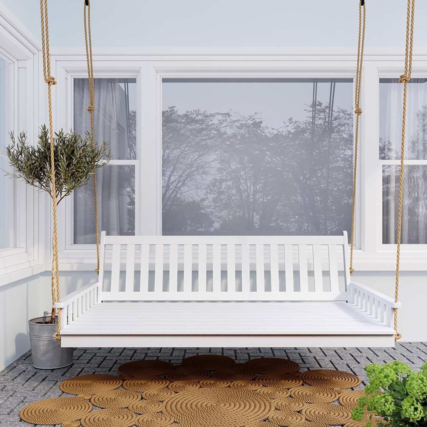 Keystone Amish Co. 6 Foot Franklin Porch Swing Bed with Ropes, Blue Paint
