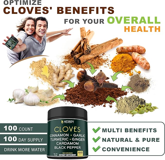 Bundle 7in1 Cloves Supplement & 5in1 Valerian Root Supplement - Support Immune, Digestion, Heart Health, Restful Night and Relaxation