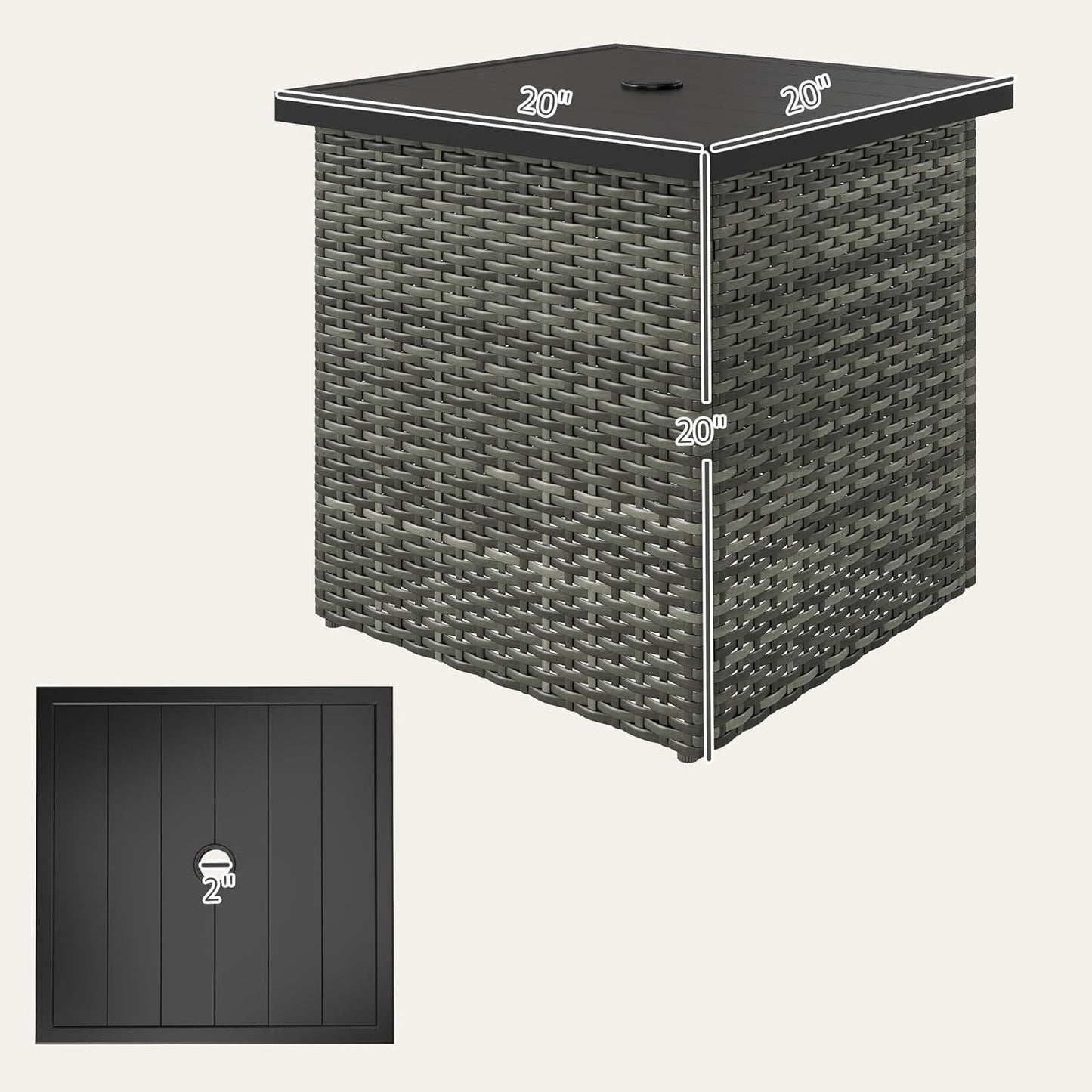 ZOPan All Weather Wicker Side Table with 1.5" Umbrella Hole, Square PE Rattan Outdoor End Table with Umbrella Base, UV-Resistant Frame, Storage Space for Patio, Garden, Poolside, Deck, Mixed-Gray