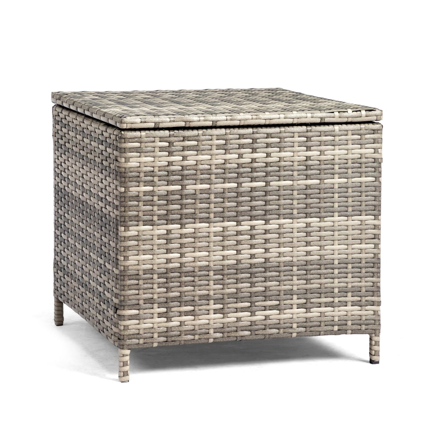 Ktaxon Wicker Side Table with Storage, 27 Galllon Square Ratten Storage Side Box Container for Furniture Covers, Toys and Gardening Tools, Gray