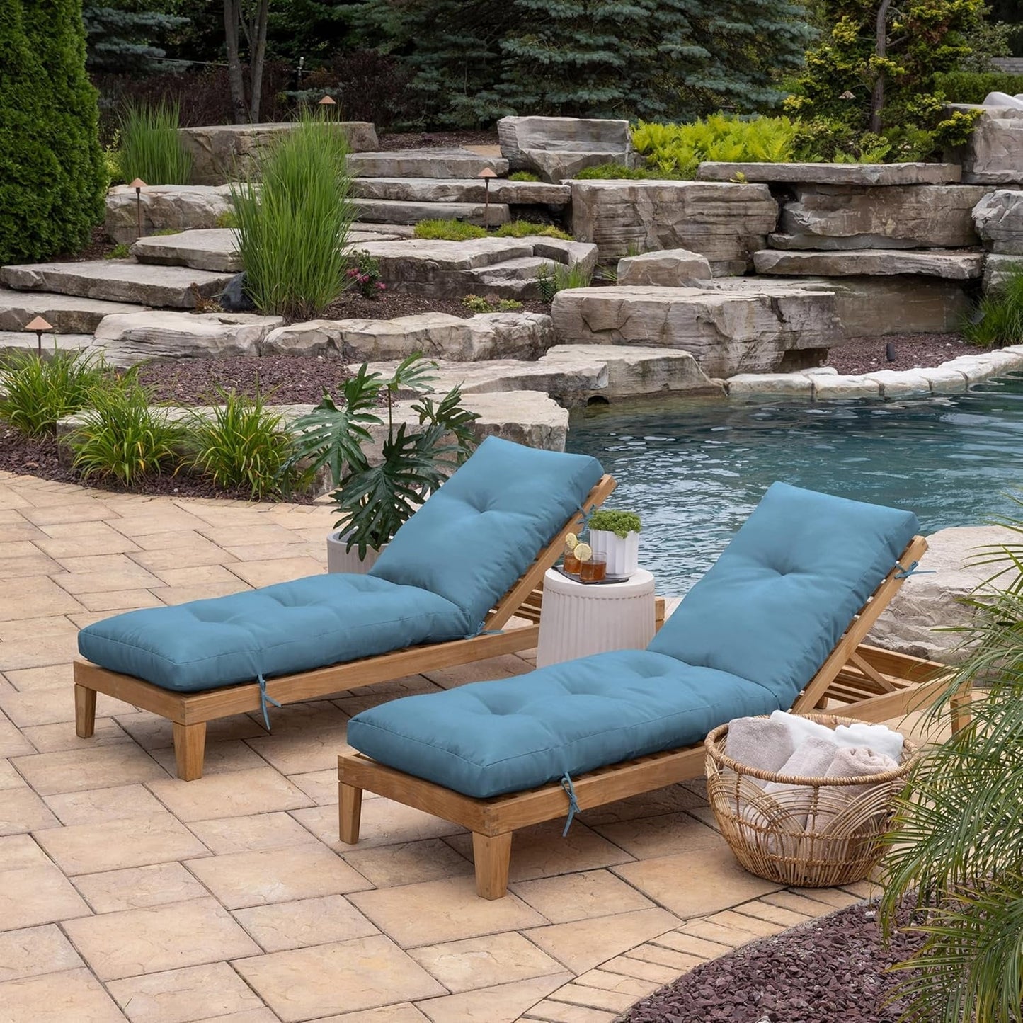 zzppy Outdoor Plush Modern Tufted Chaise Cushion, 76 x 22, Water Repellent, Fade Resistant, Tufted Cushion for Chaise Lounger 76 x 22, French Blue Texture