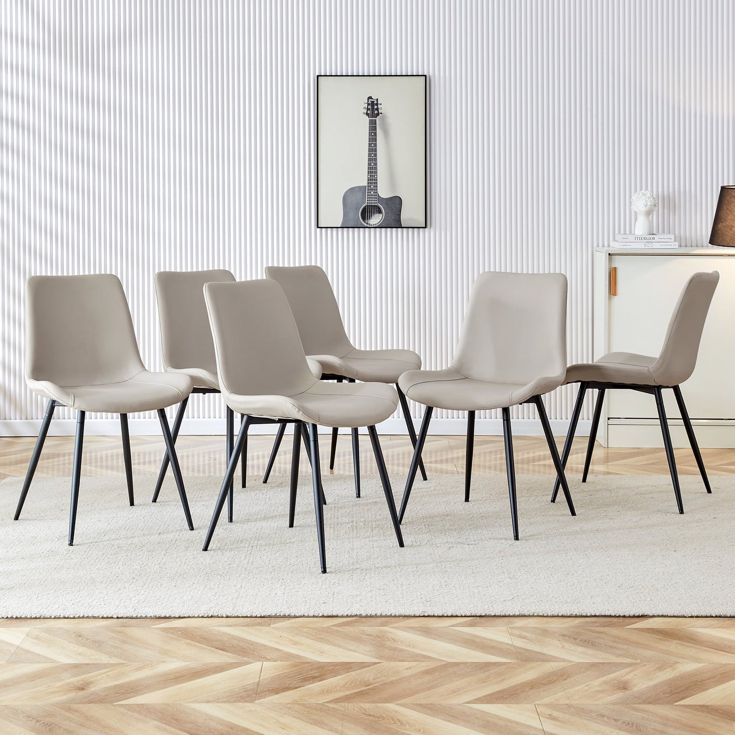 NYEESS Dining Chairs Set of 6, Faux Leather Upholstered Chairs with Black Metal Legs for Kitchen, Living Room, and Patio