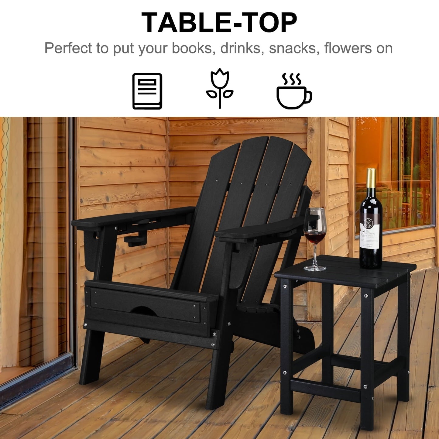 Xilee Single Layer Square HDPE Side Table ,16 x 16 inches Adirondack Table Poolside Patio Table, 14*14 inch HDPE End Table for Outside Backyard Pool Indoor Companion Black